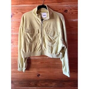 Aerie Groove On Velour‎ Ribbed Zip Up Jacket Lime Green Y2K Cropped Soft Women L